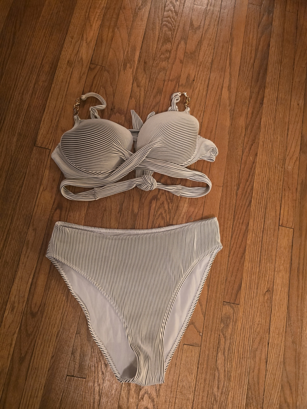 SHEIN White and Black Striped Push-Up Bikini Set